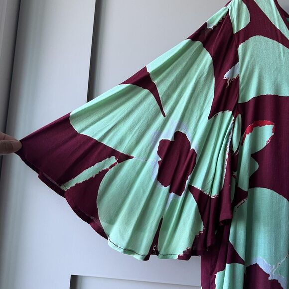 Tiare Teti Tahiti Dress Women XL Burgundy Mint Tunic Floral Rayon Hawaiian Aloha - Picture 5 of 11